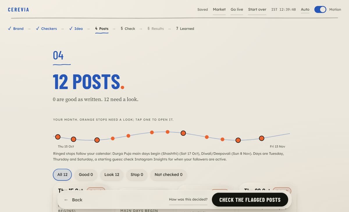 Cerevia Studio, the Posts screen from a recorded real run